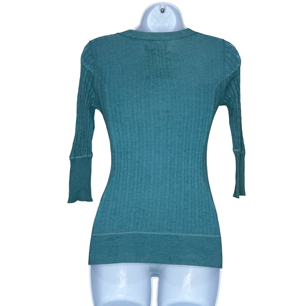 Hollister Henley Top  Medium Teal Blue Y2K Ribbed Cable 3/4 Sleeve - Picture 4 of 8